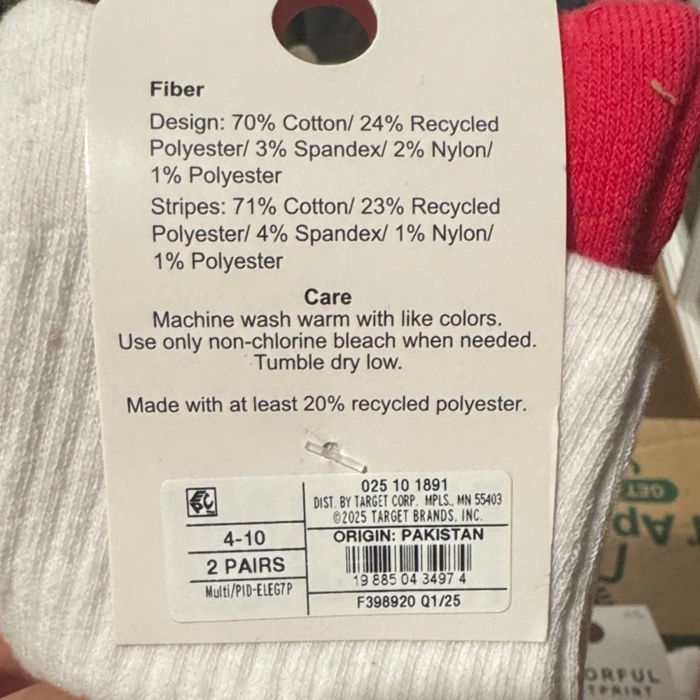 6pairs of Mid-Crew Socks Cotton Blend Size 4-10 Pink and White